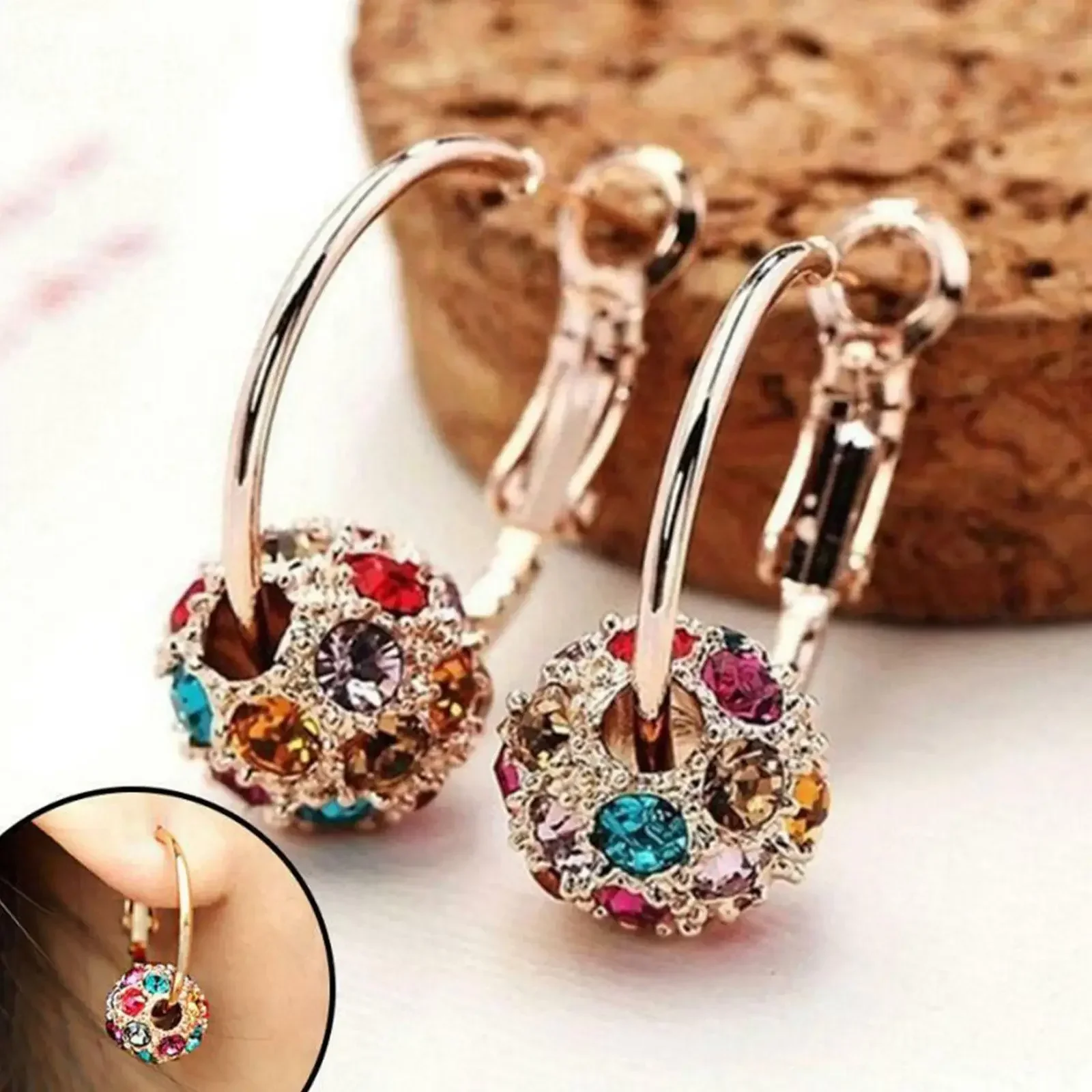 Fashion Women Lucky Beads Crystal Earrings Colorful Balls Women's Creative Inlaid Zircon Wedding Engagement Earrings Jewelry