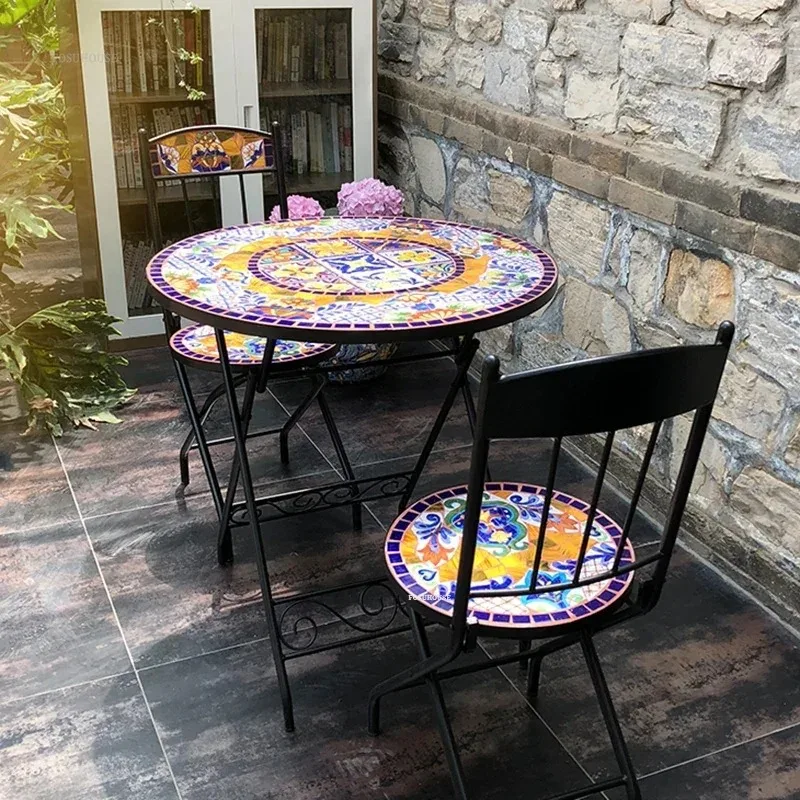European Iron Art Patio Furniture Outdoor Set Home Foldable Garden Furniture Sets Light Luxury Portable Outdoor Table and Chairs