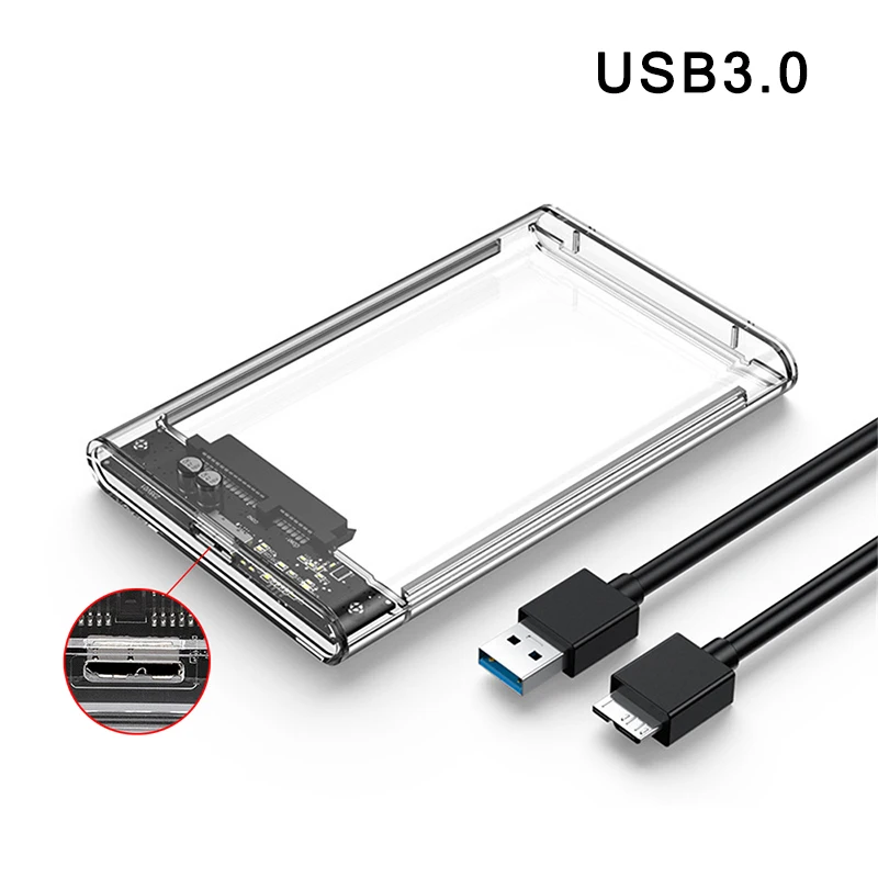 2,5 inch harde schijf behuizing USB 3.0/Type C naar SATA III Heldere externe harde schijf behuizing voor 2,5 inch SATA SSD HDD Ondersteuning UASP