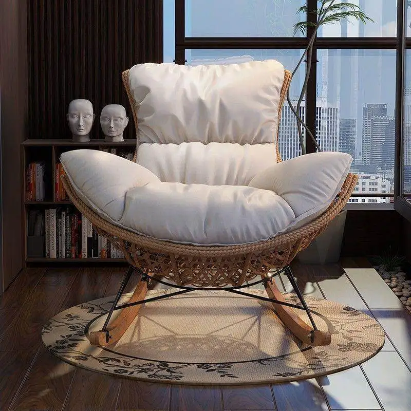 Modern Single Rattan Rocking Recliner Outdoor For Home Office Bedroom Apartment Dining Balcony Living Room For Leisure Lazy