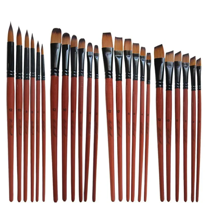 Art Model Paint Nylon Hair Acrylic Oil Watercolour Drawing Art Supplies Brown 6 Pcs Painting Craft Artist Paint Brushes Set