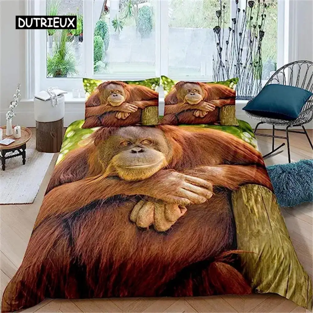 

Gorilla Duvet Cover for Girls Boys Adults Brown Wild Animal Comforter Cover Nature Wildlife Duvet Cover for Bedroom Decoration