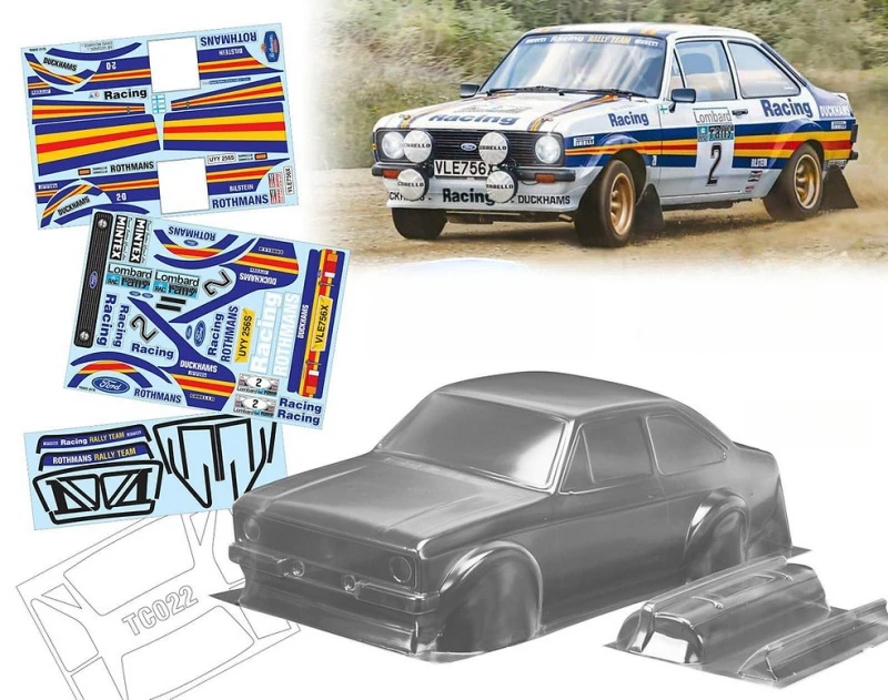 1/10 Ford Escort MK2 Clear Lexan Body W/Rear spoiler and Decal Sheet fit to RC Rally car 258mm Wheelbase Tamiya tt02 Chassis