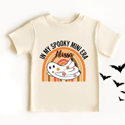 Personalized Halloween Beige Kid T-shirt Custom Name Ghost Print Casual Short Sleeve Child Tee Top Halloween Girl Boy Clothes