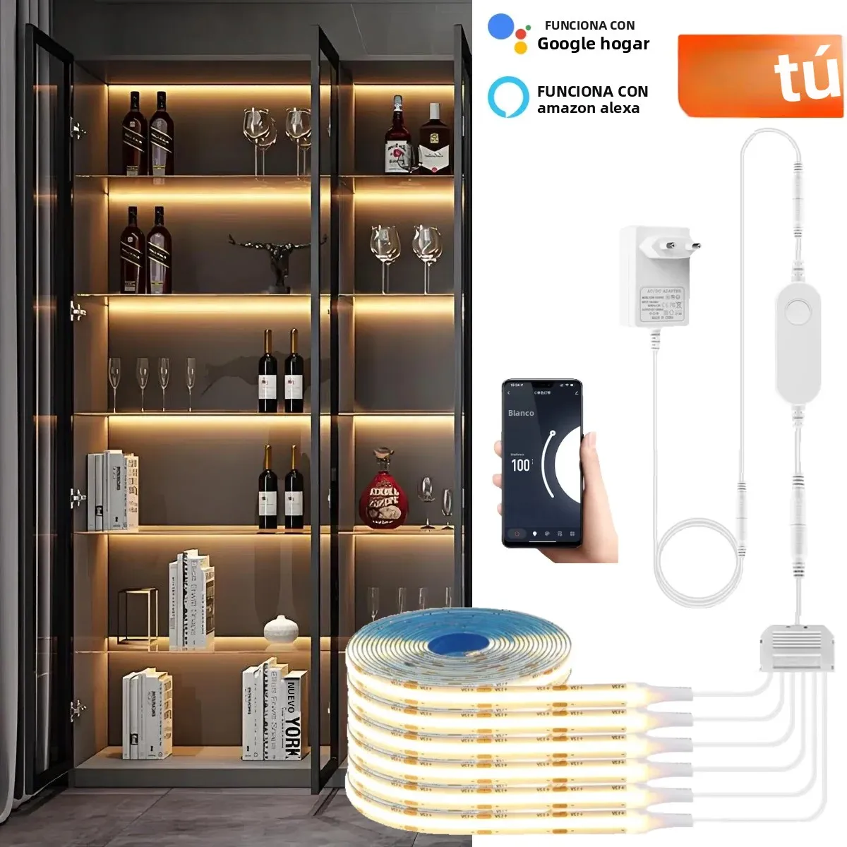 Tira de luces LED COB inteligente TUYA, 1-6 uds., juego de iluminación de grupo, compatible con Alexa Echo Plus, asistente de Google, aplicación de Control por voz para gabinete