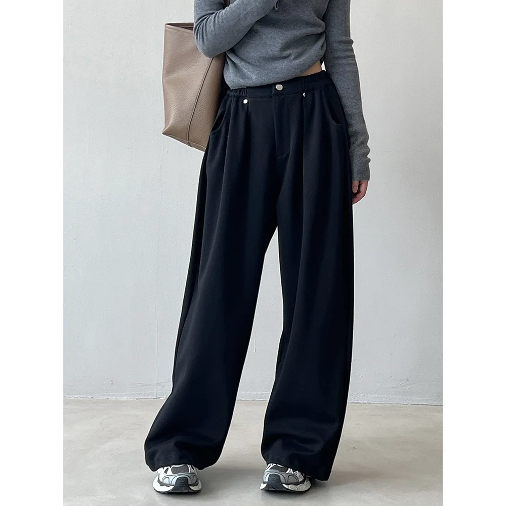 Korean style casual drapey sweatpants for women 2024 new autumn design loose floor-length wide-leg pants