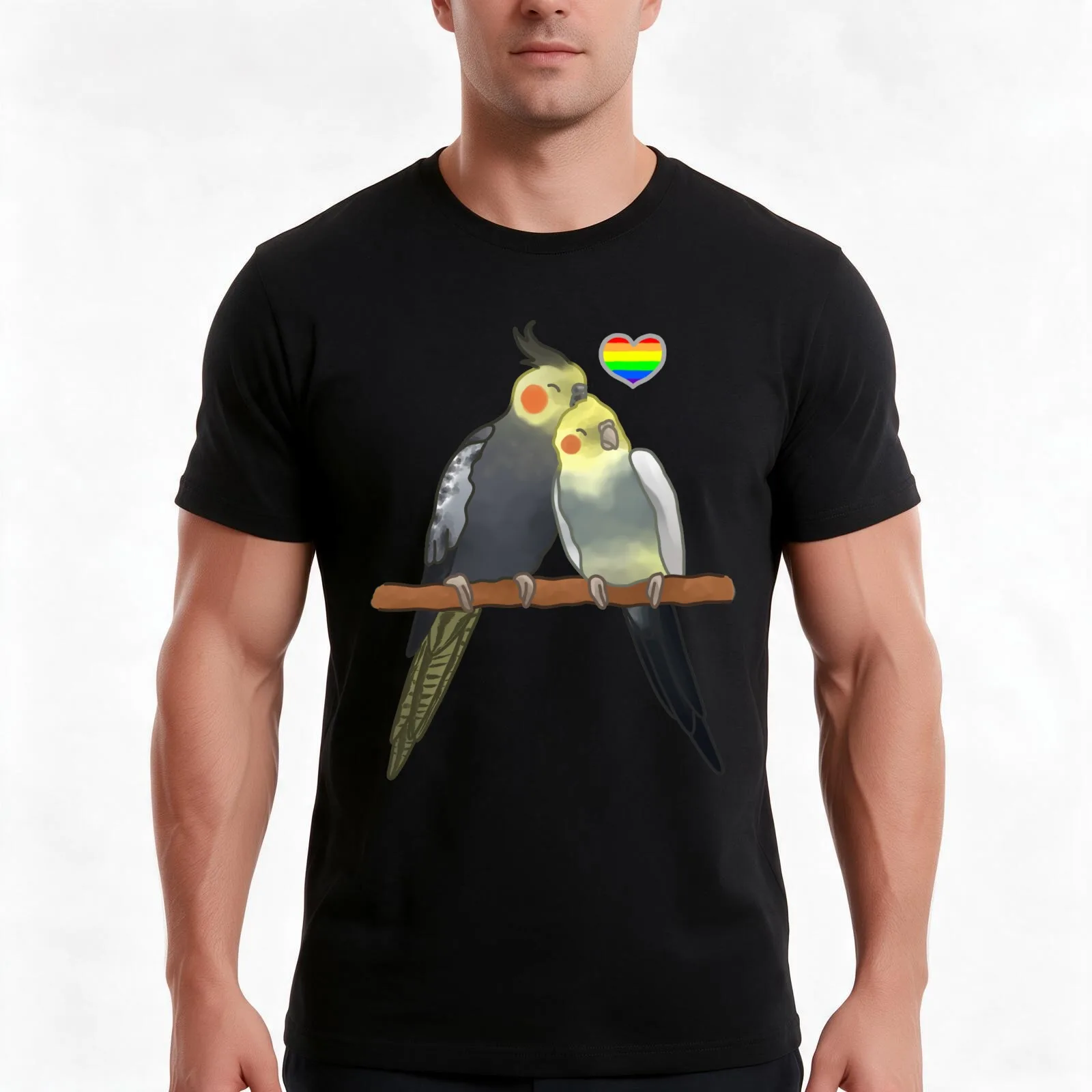 LGBT+ Rainbow Cuddling Cockatiels T-Shirt Summer Casual Cotton Tee Oversized Streetwear Tops Vintage Graphic Print