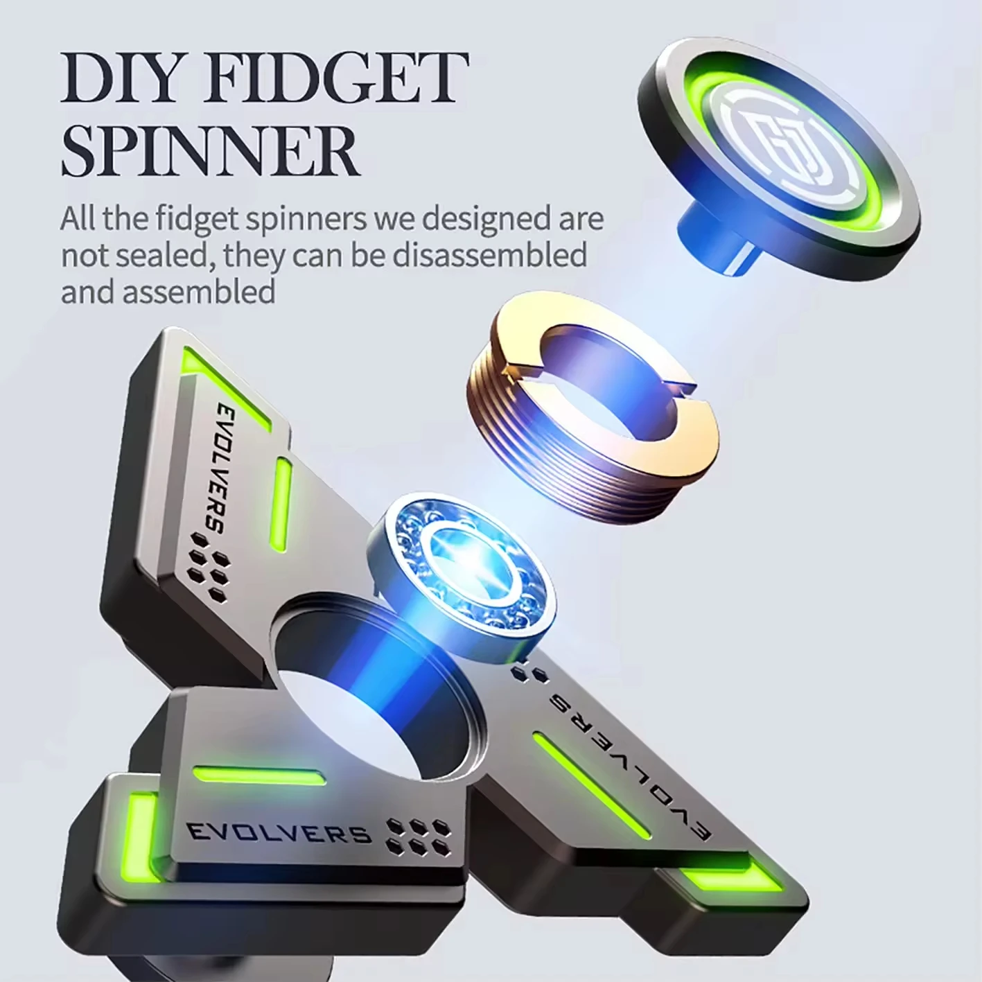 لعبة فيدجيت سبينر معدنية متوهجة بالضوء الأخضر مع تنشيط بالليزر لعبة حسية ممتازة لتخفيف ADHD المضاد للقلق للمراهقين والكبار
