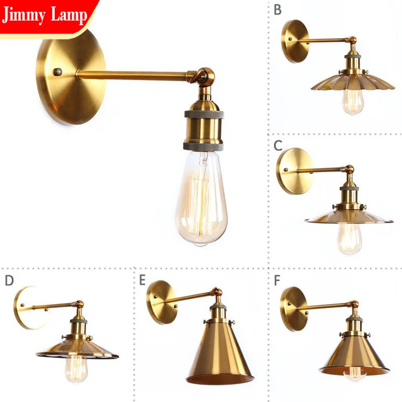

American Retro Antique Copper LED Wall Lamp for Simple Study Bathroom Bedroom Bedside Staircase Iron Joystick Lighting