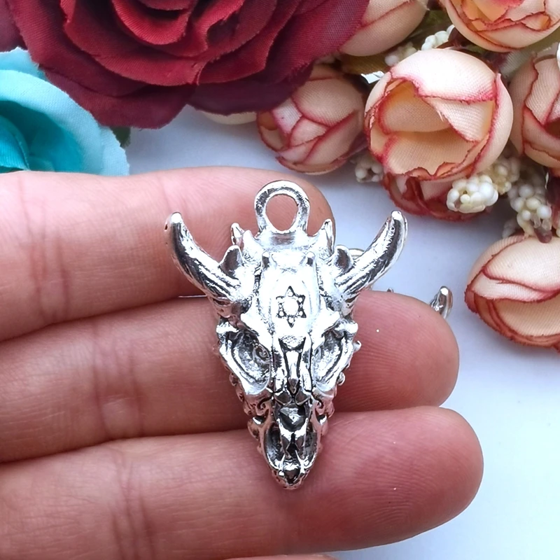 2pcs Silver Plated Large Punk Star of David 3D Dragon Skulls Metal Pendant DIY Charm Necklace Bracelet Jewelry Crafts Making