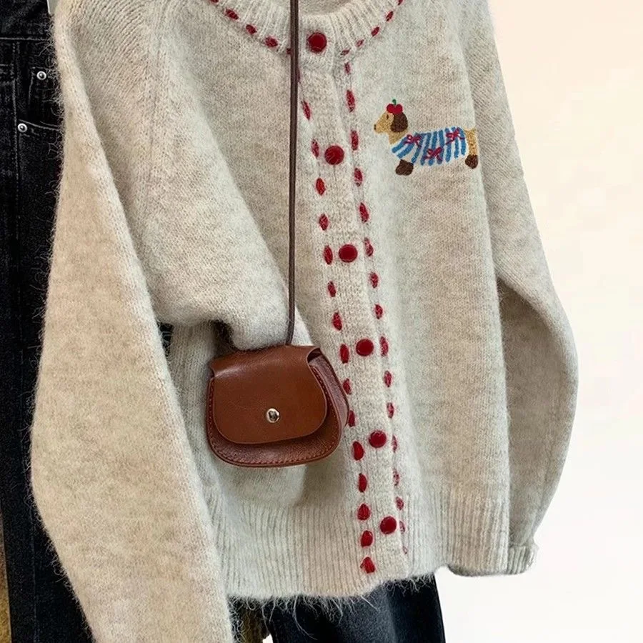 

Animal Embroidery Knitted Cardigan Women's Sweater Single-breasted O-neck Sweaters Coat Autumn Fashion Casual Knitwear