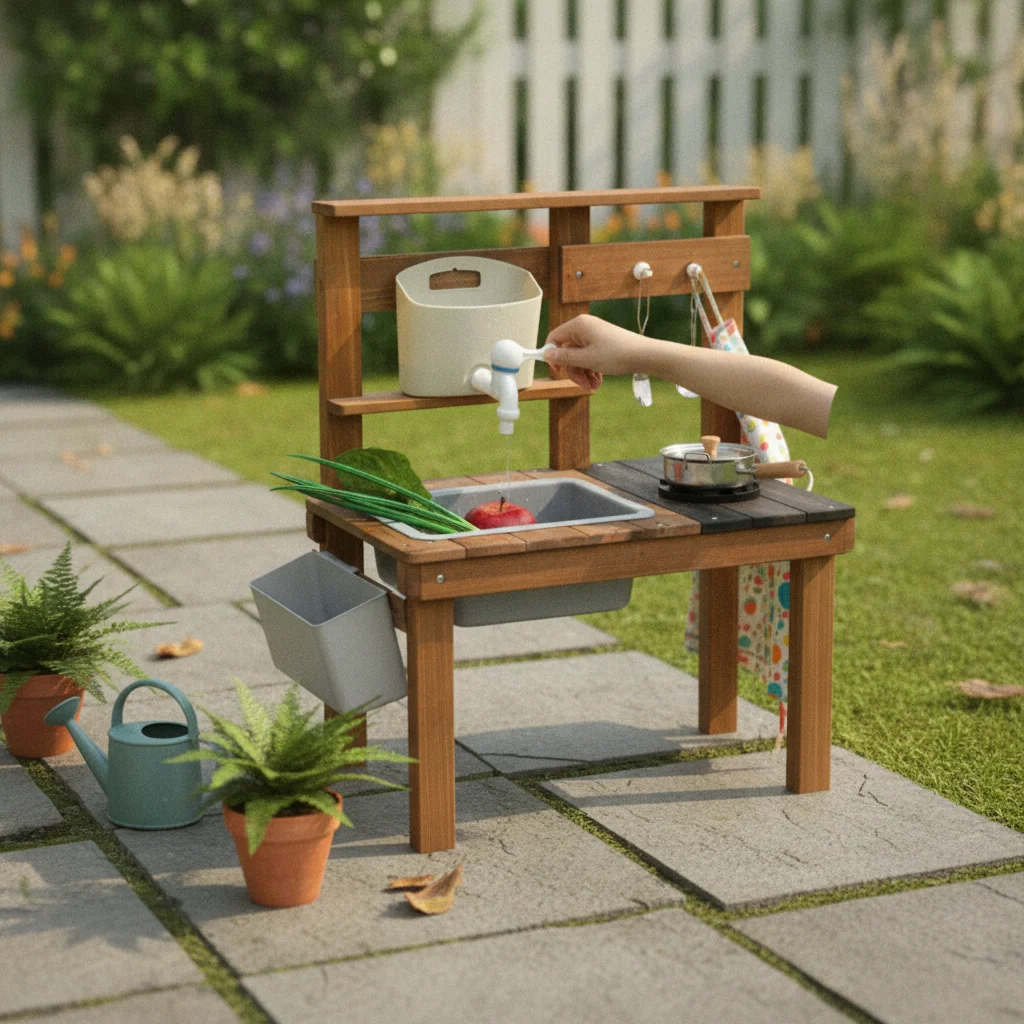 Kids Outdoor Sink - 어린이 야외용 원목 놀이 주방 세트,