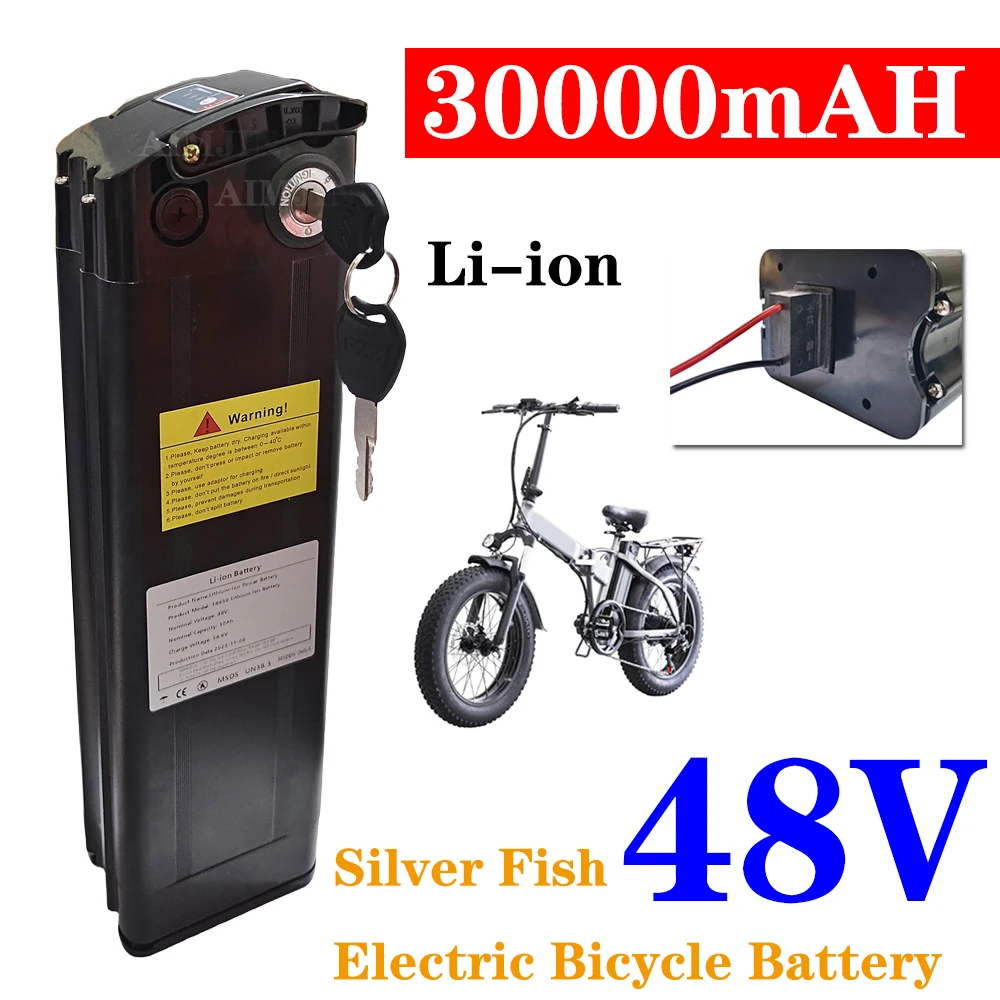 

Electric Bike Battery Silver Fish battery 48V 30Ah 250W-1500W Lithium Ion Battery With BMS For transportation equipment