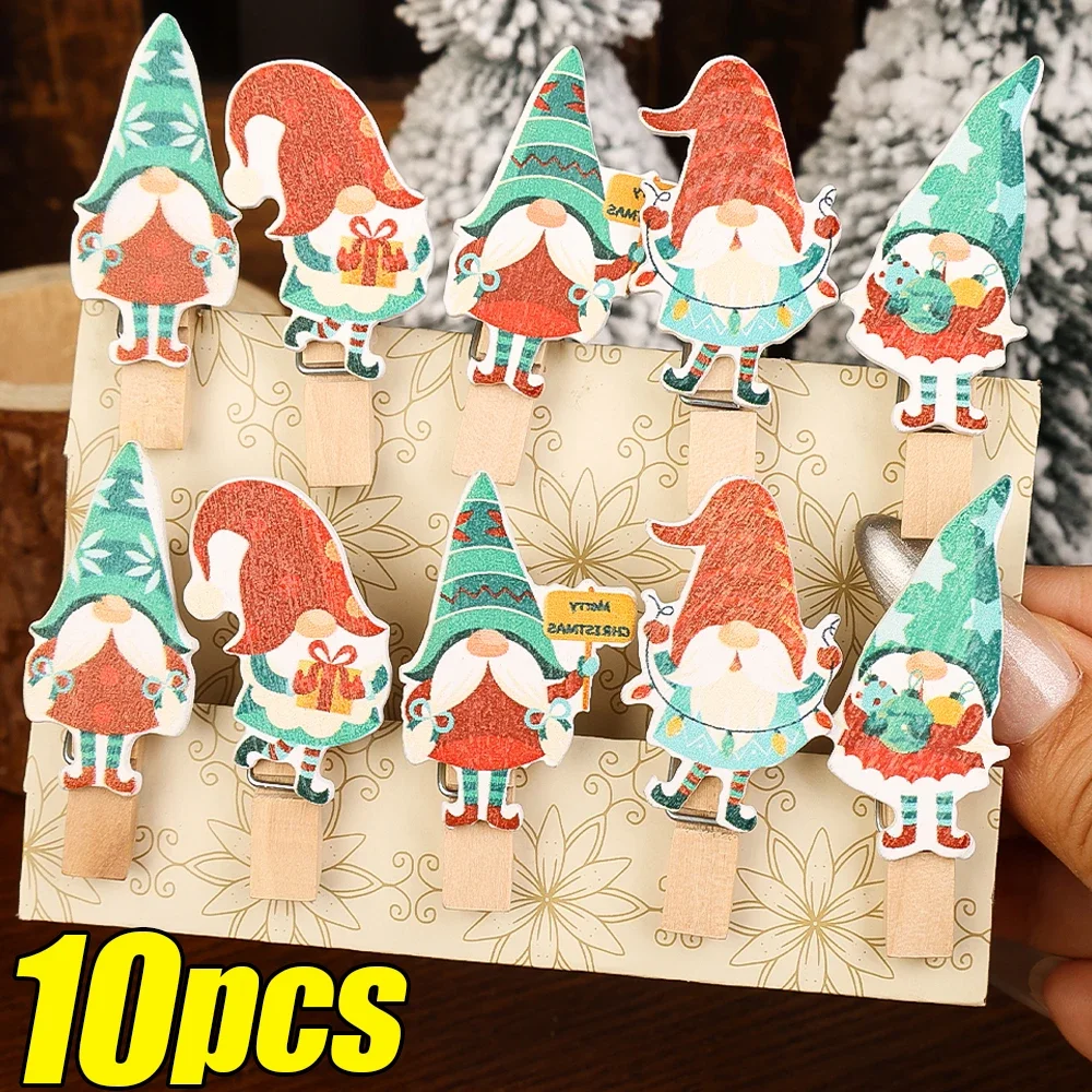 10PCS Cartoon Santa Claus Wooden Clip Photo Hanging Decoration Peg DIY Memo Paper Art Card Clothespin Clip Wedding Party Supply