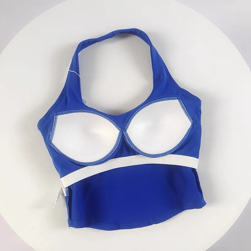 

One Piece Cup 2023 Summer New Sports Bra Women's Shockproof Running Gathering Bra Hanging Neck Back Fitness Tank Top