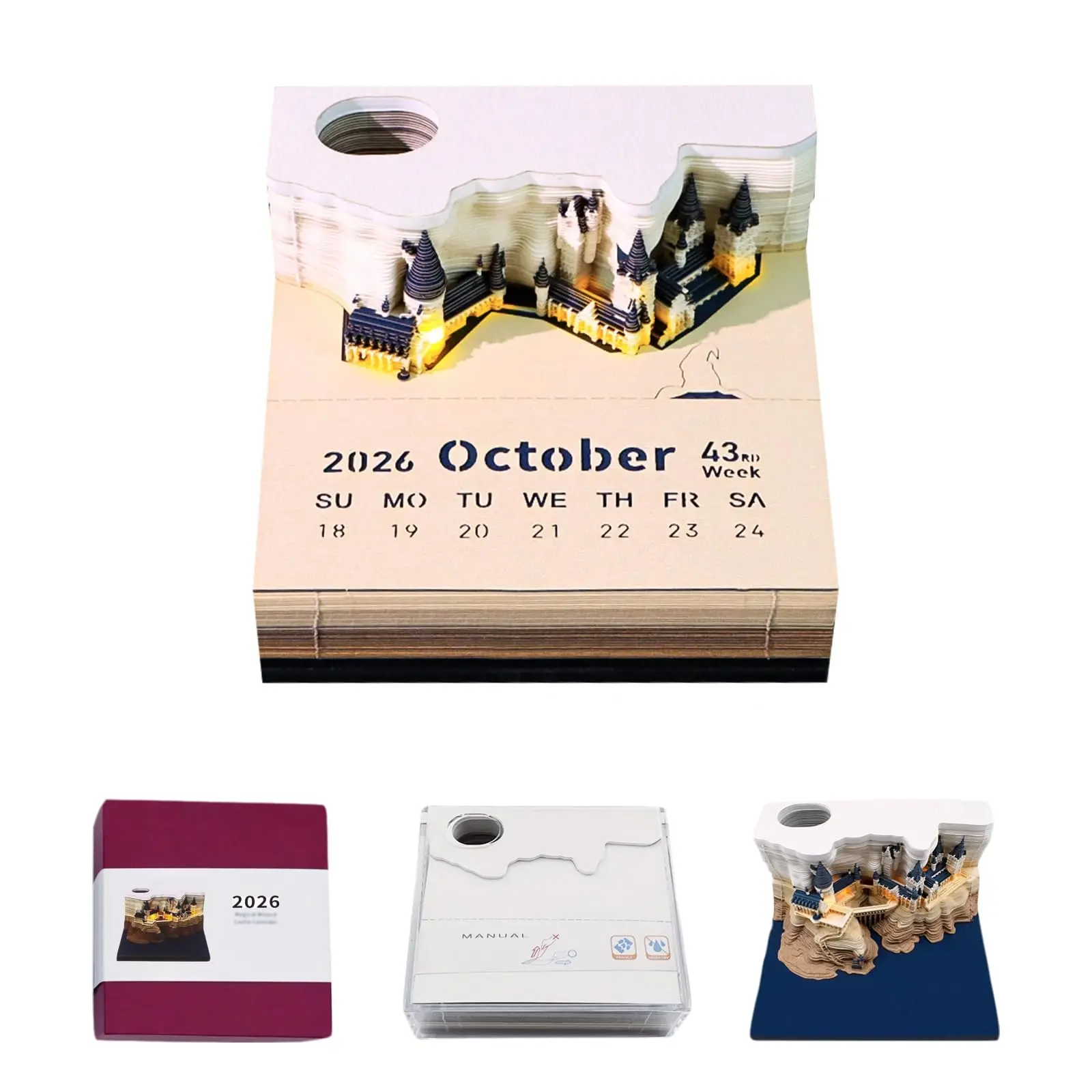 

Cloududa 2026 New Creative Castle Calendar Sticker With Light 3d Hand-torn Castle Calendar New Year Gift