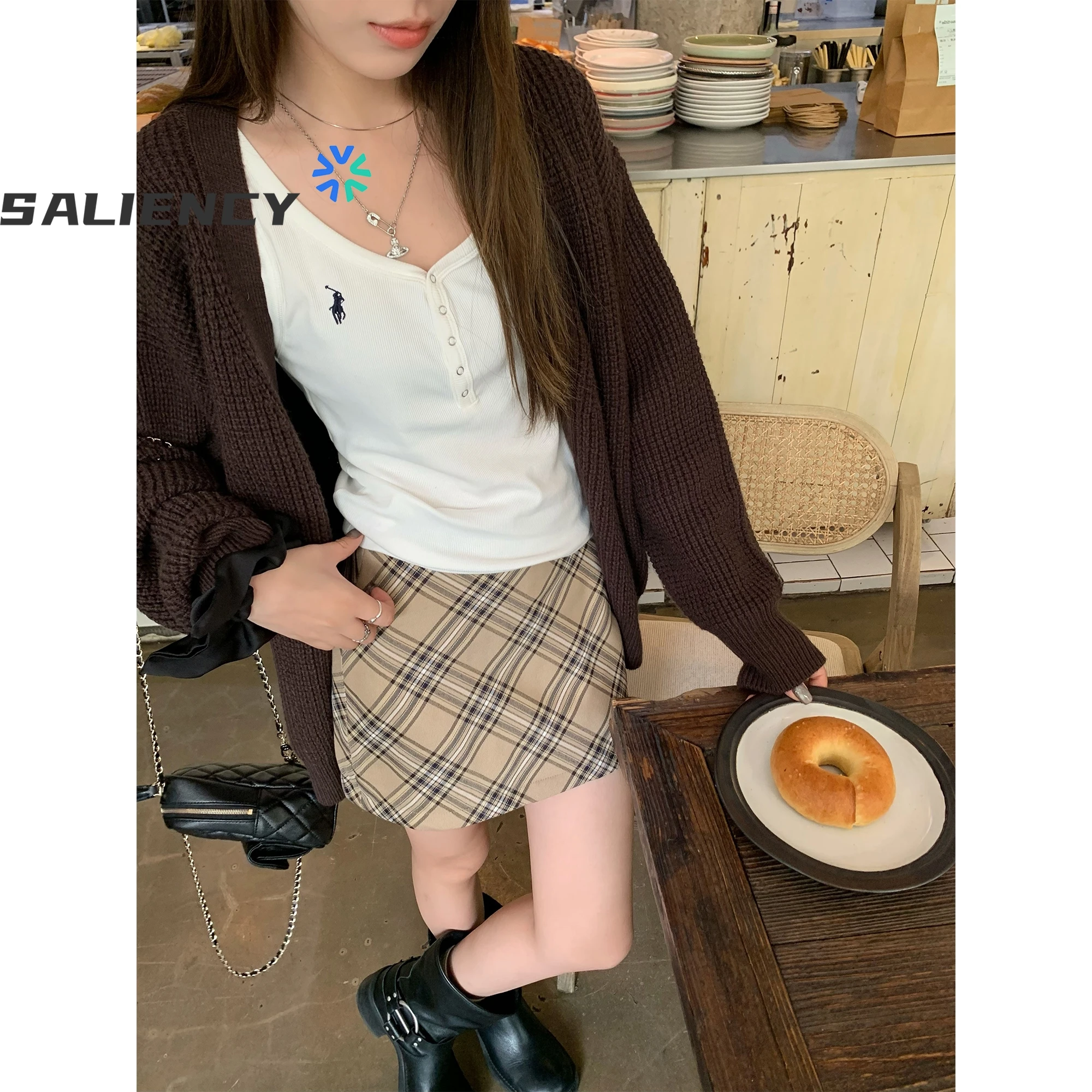 SALIENCY 2025 Women's Spring Summer Fashion Simple Vintage Plaid Casual Versatile Commuter High Waist A-line Mini Skirt Mujer