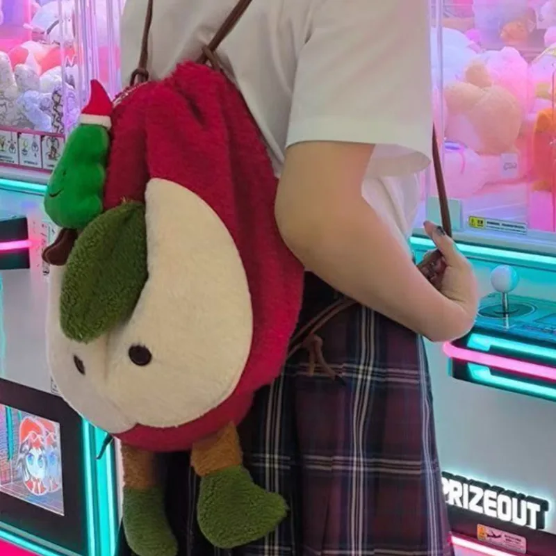 Y2K Apple Backpack with Drawstring Cute Kawaii Lolita Style Large Capacity Crossbody Bag for Back to School Computer Storage
