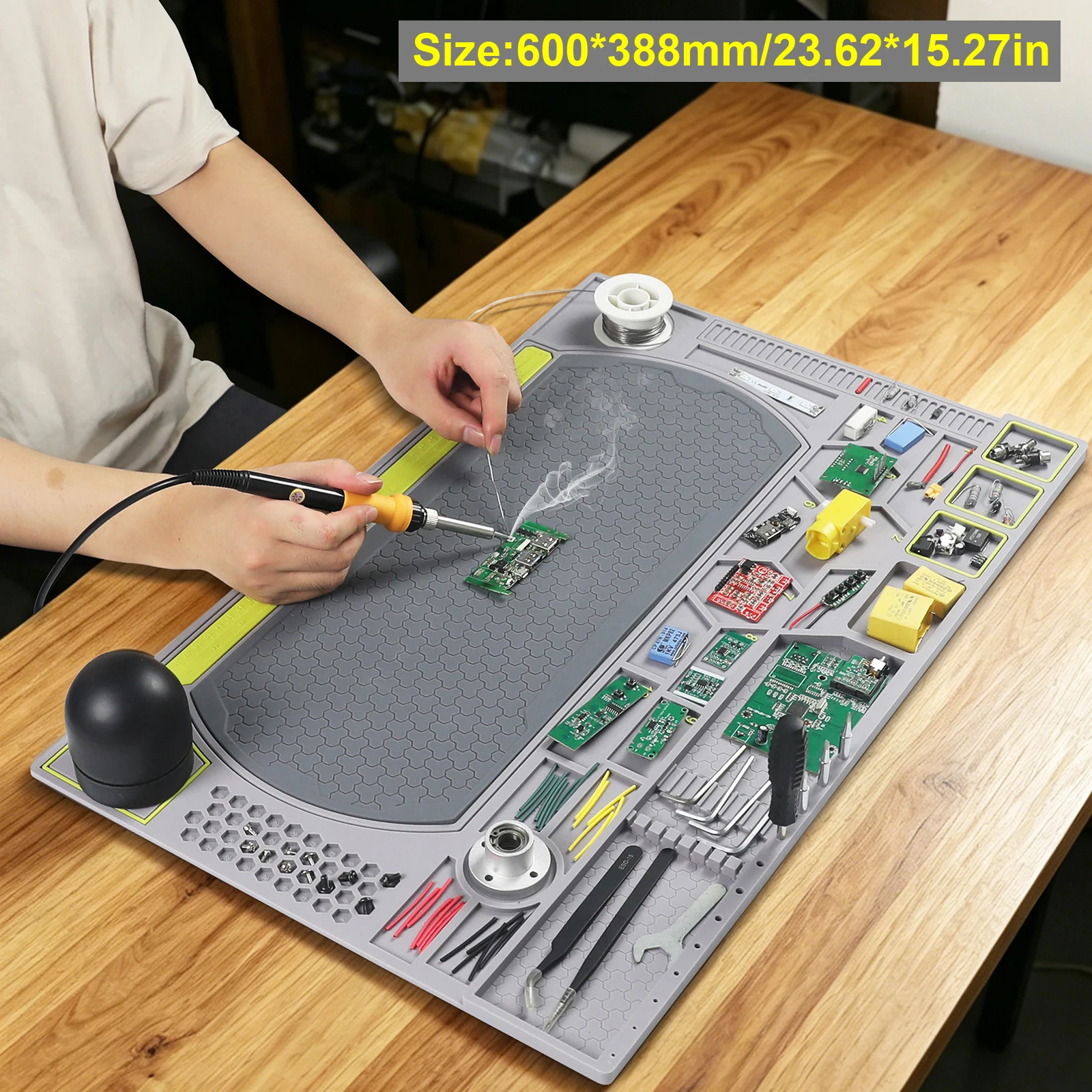 Toolour Heat-resistant Silicone Soldering Mat 600x388mm Large Silicone Work Mat Magnetic Mat for Electronics Repair/DIY Projects