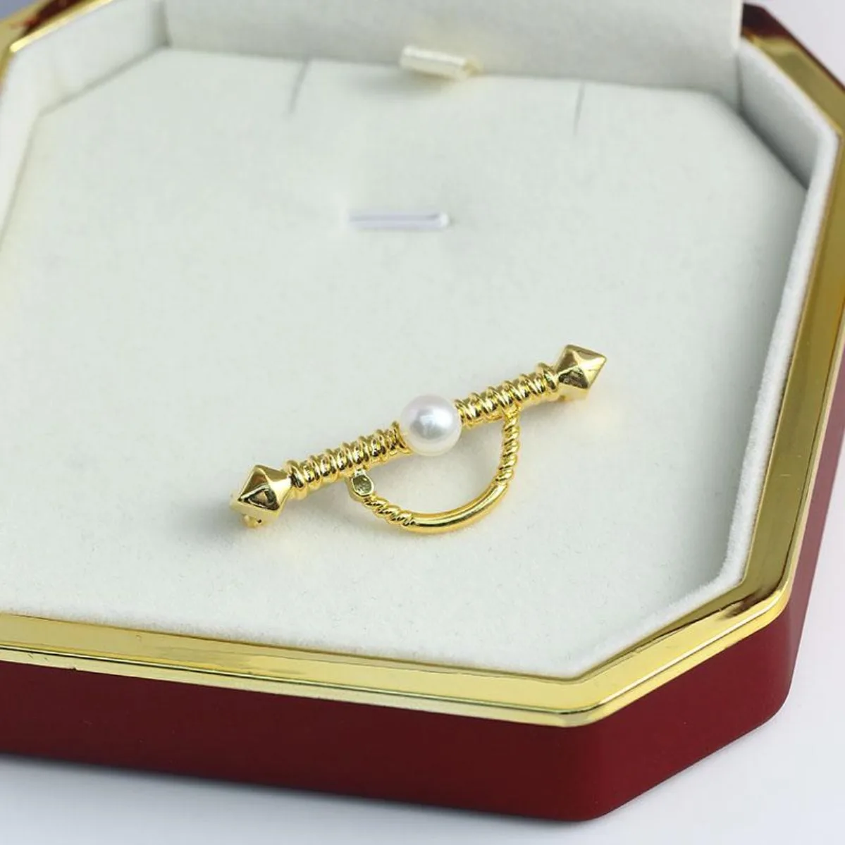 Brass Gold Plated Linear Spiral Brooch Setting, Smooth Surface Pin, DIY Pearl Corsage Jewelry Making Supply