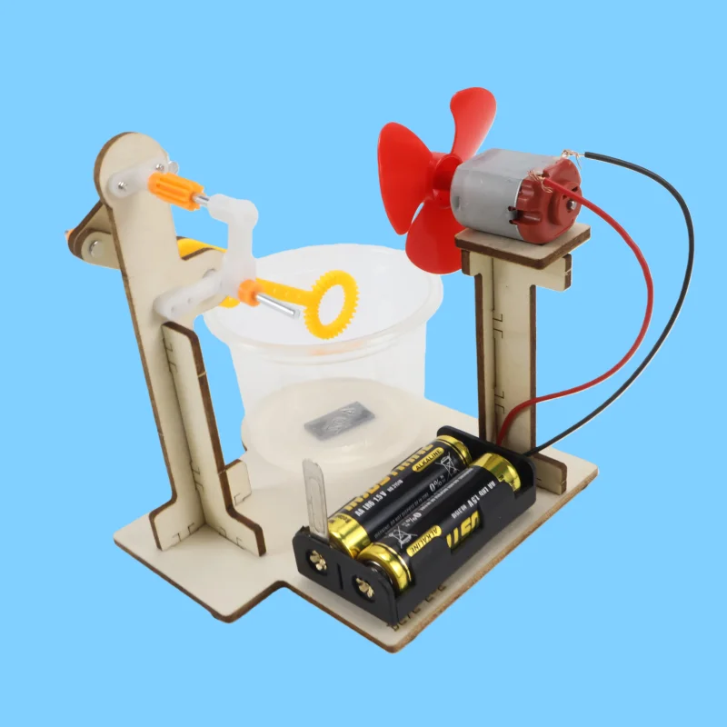 Fabricante de bolhas de manivela, brinquedo de montagem de madeira para crianças, experimento científico diy, soprador de bolhas, brinquedo para crianças