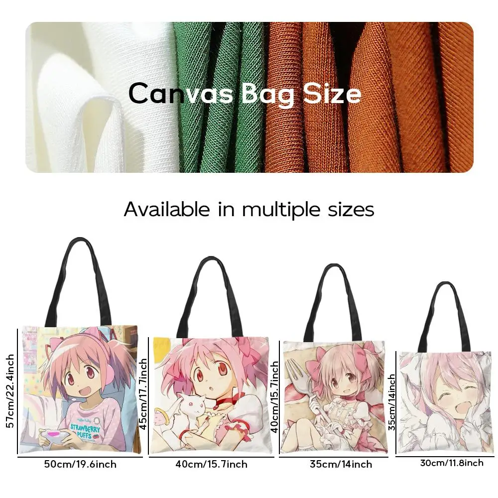 Storage Bags Casual Portable Shoulder Bag Lightweight Shopping Bag Reusable Linen Bag Anime M-Madoka Magica Cartoon - view 2