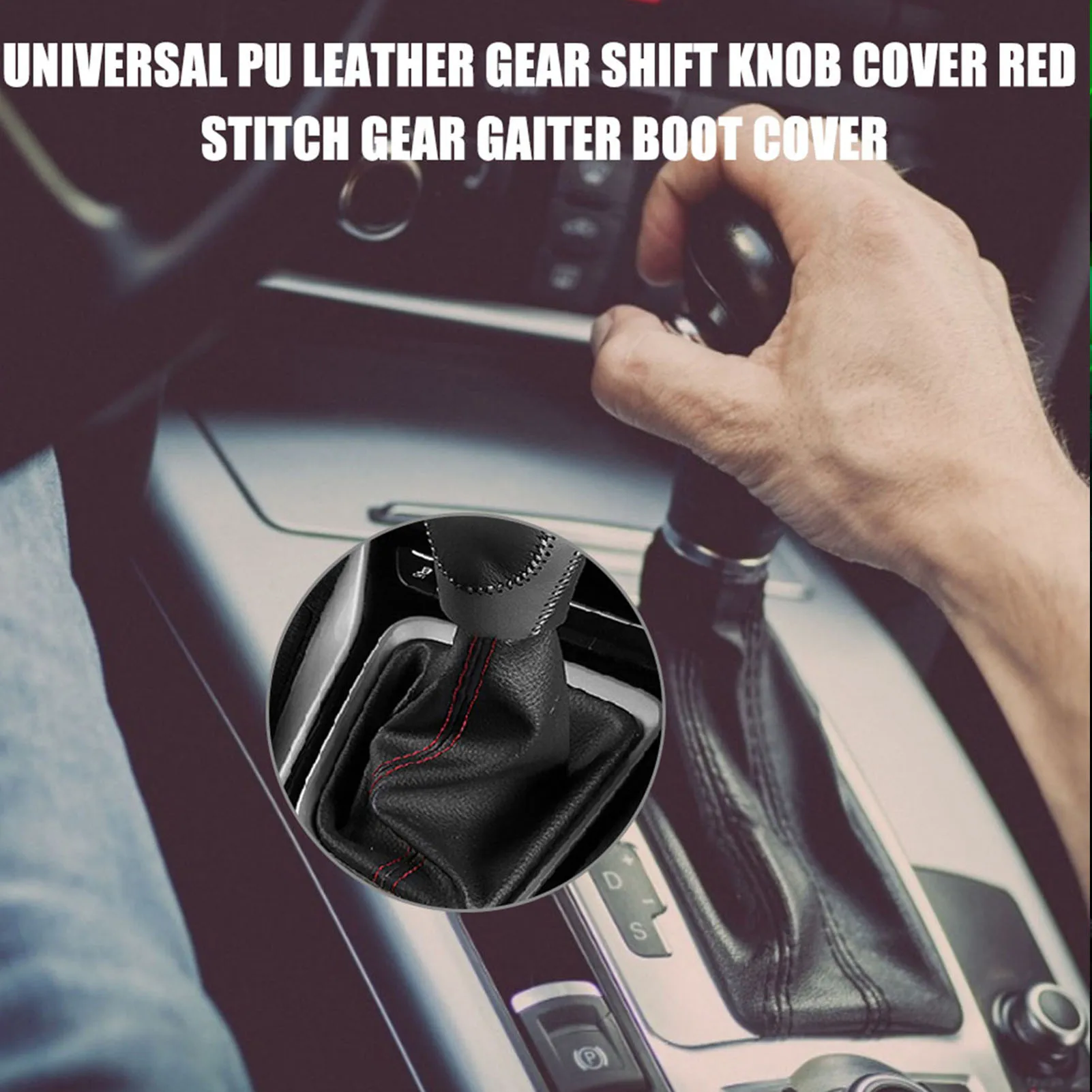 Universal Black PU Leather Gear Shift Boot Gaiter Cover Red Stitch Manual Transmission Car Gear Lever Shifter Gaiter