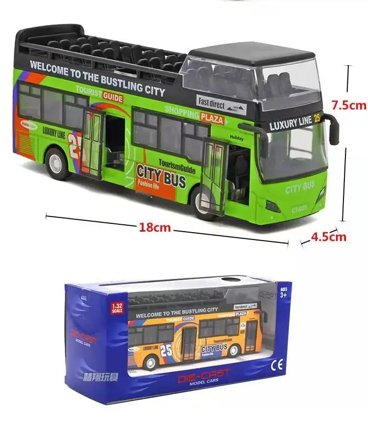 1:32 double-decker bus alloy die-casting car model high imitation extended bus car toy light music bus children boy toy gift