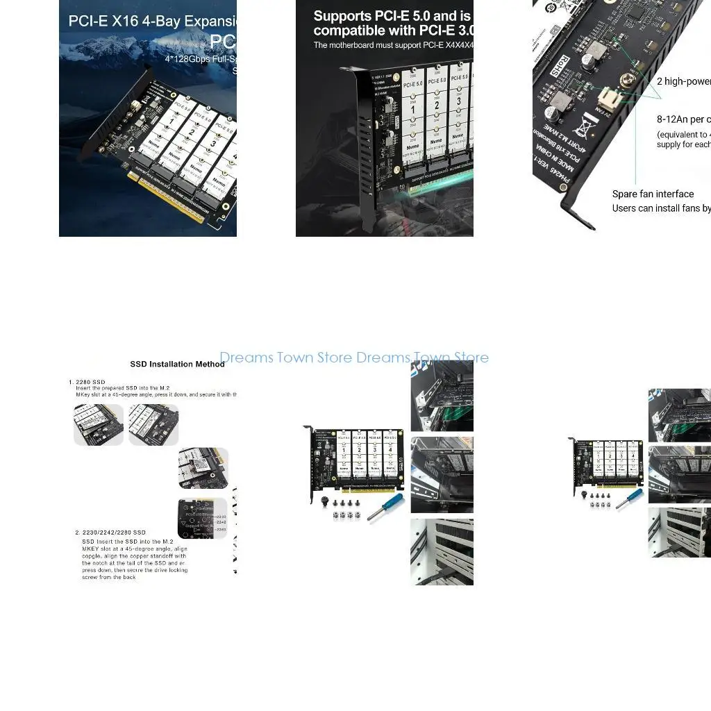 HX6A Easy Installation PCIe Gen 5 to NVMe M.2 SSDs Expansion Card for Four Slots