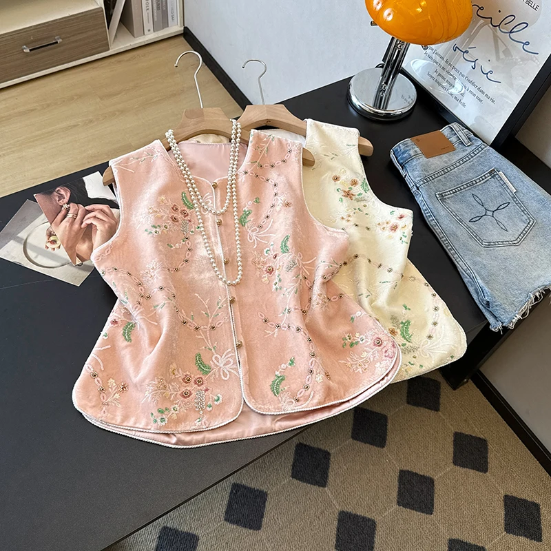 

Новый китайский Sle с тяжелой вышивкой ort Svel, женский жилет, осенняя новая модель, высококачественный чувственный национальный тренд, костюм Тан