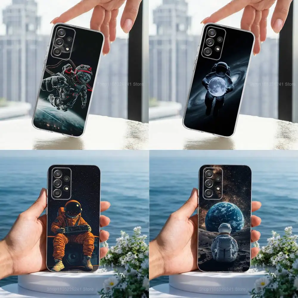 

Cool Art Universe Astronaut Phone For Samsung A30,71,51,S20,10,9,Ultra,FE,Lite, S21,23,22,PIus,Transparent, Silicone Case
