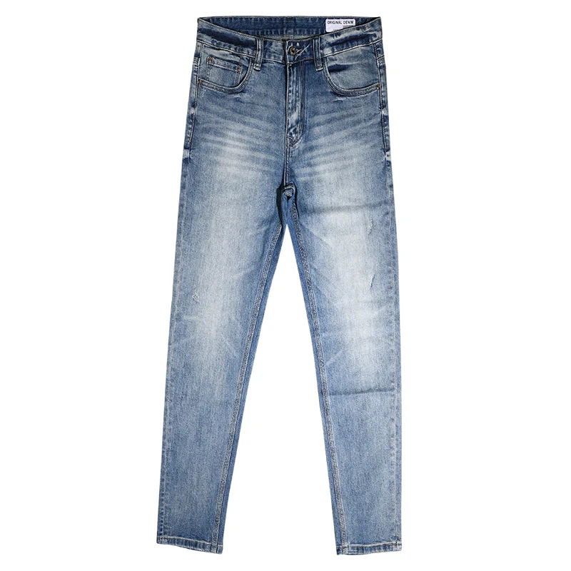 Italian Style Fashion Men Jeans Retro Light Blue Elastic Slim Fit Ripped Jeans Men Trousers Vintage Designer Denim Pants Hombre