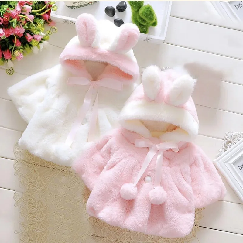 

Children's clothing children's new cape girls autumn and winter wool sweater shawl baby ear fleece jacket cape