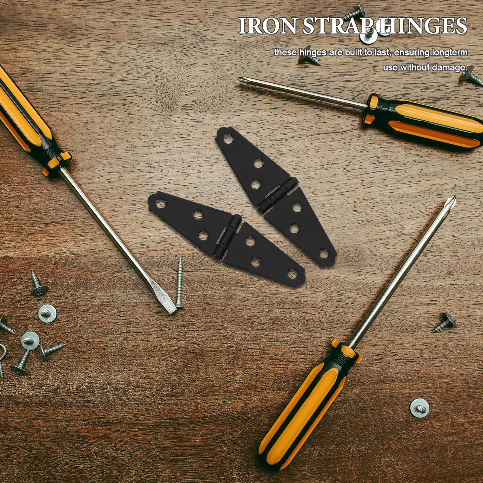 

6pcs Heavy Duty Iron Strap Hinges Black Finish For Shed Door Garden Gate Fence Wood Outdoor Use Durable Hardware