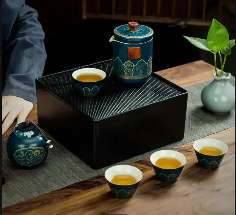 

Portable Travel Kung Fu Tea Set Ceramic Teapot and Teacup Caddy Box Utensils Outdoor Making Tools Teaware Sets