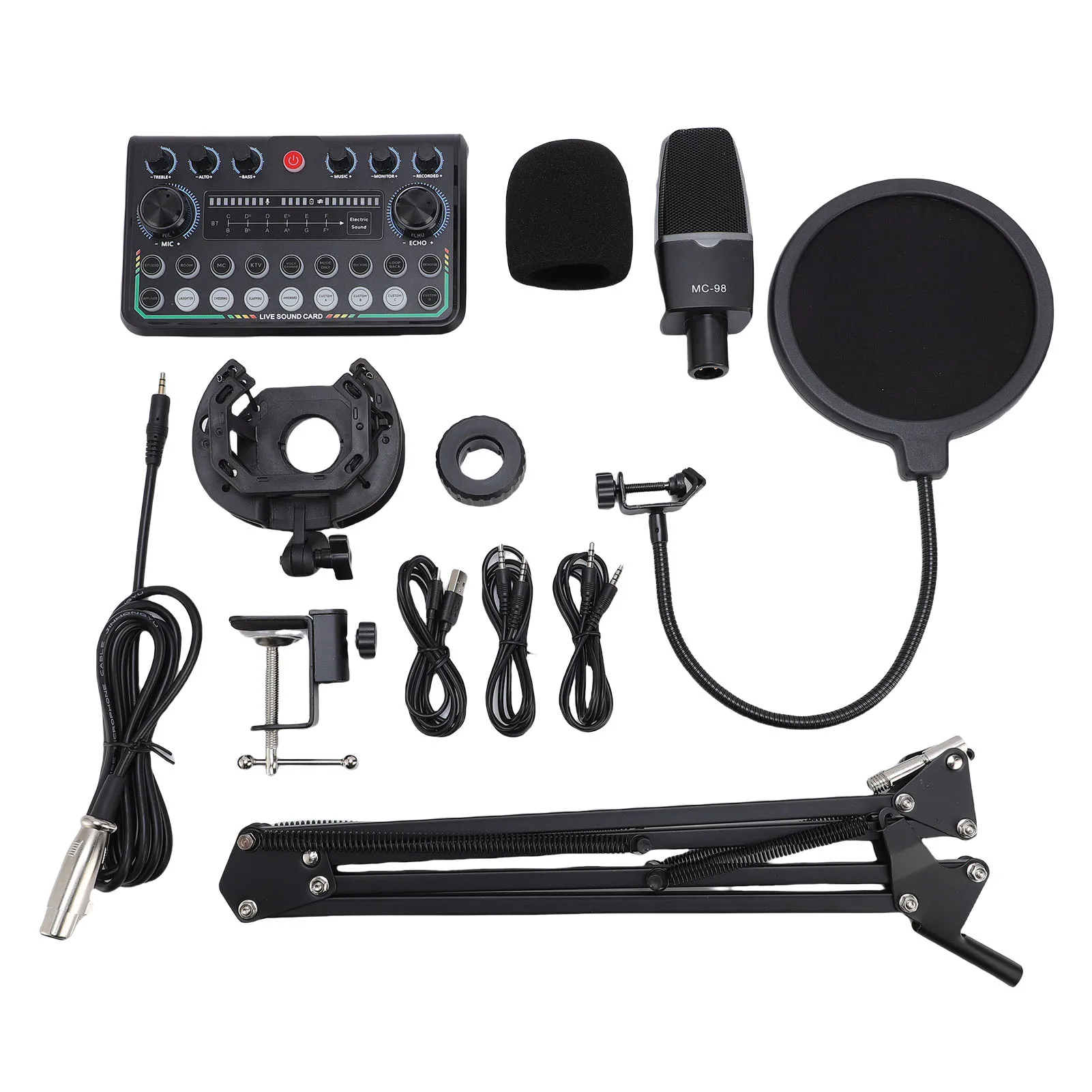 Podcast Microphone Bundle Set Condenser Mic with Live Sound Card for PC Smartphone Studio Recording Broadcasting
