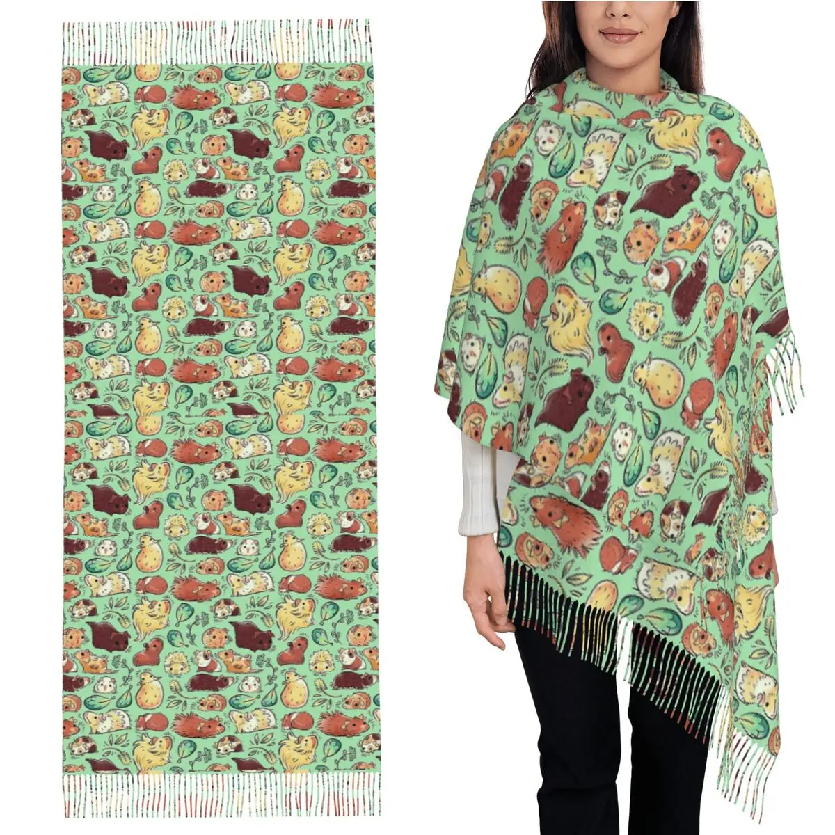 

Шарф-обнимашка с морской свинкой, шарфы с кисточками для женщин, мягкие теплые шали и накидки, большая осенне-зимняя шаль