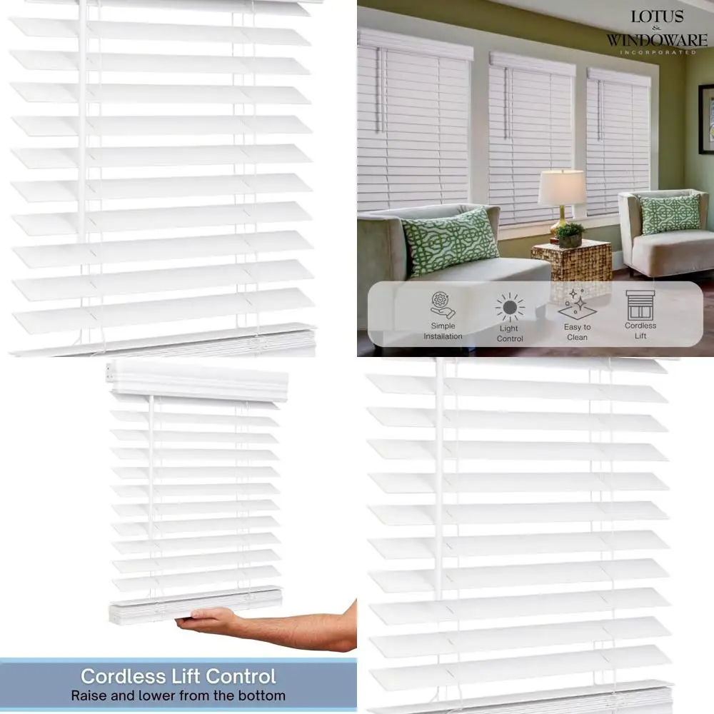 2 Jalousien aus Kunstholz, kabellos, 24 x 72, Fensterjalousien für den Innenbereich, glatt, strahlend weiß