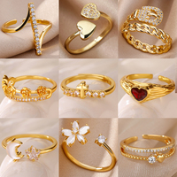 Stainless Steel Cross Flower Heart Ring 18K Gold-plated Anti Fading Rings Women Wedding Golden Jewelry Vacation Accessories Gift