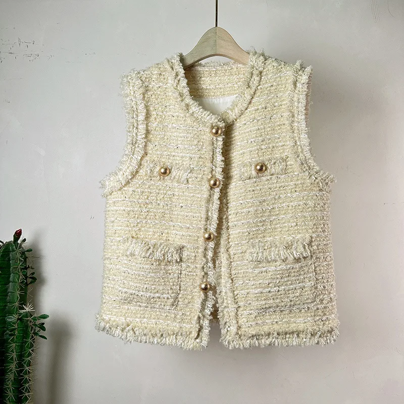 

2024 Winter Spring New High Quality Elegant Thick Flower Woolen Horse Jacket Women's Outwear Short Fragrant Vest Coat