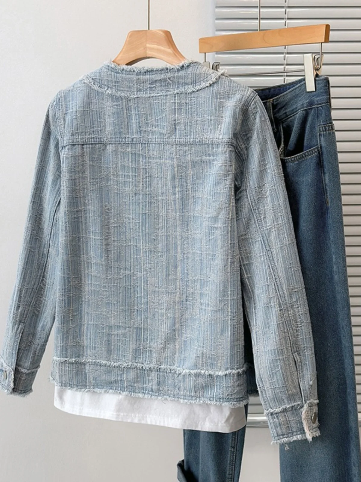 Abrigo de mezclilla con cuello levantado para mujer primavera otoño nueva versión coreana moda abrigo de manga larga Top suelto de un solo pecho