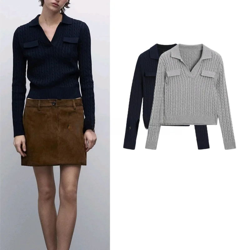 

Повседневный вязаный свитер с воротником-стойкой и цветочным узором, женская мода, осеннее новое поступление, длинное волокно из полиэстера