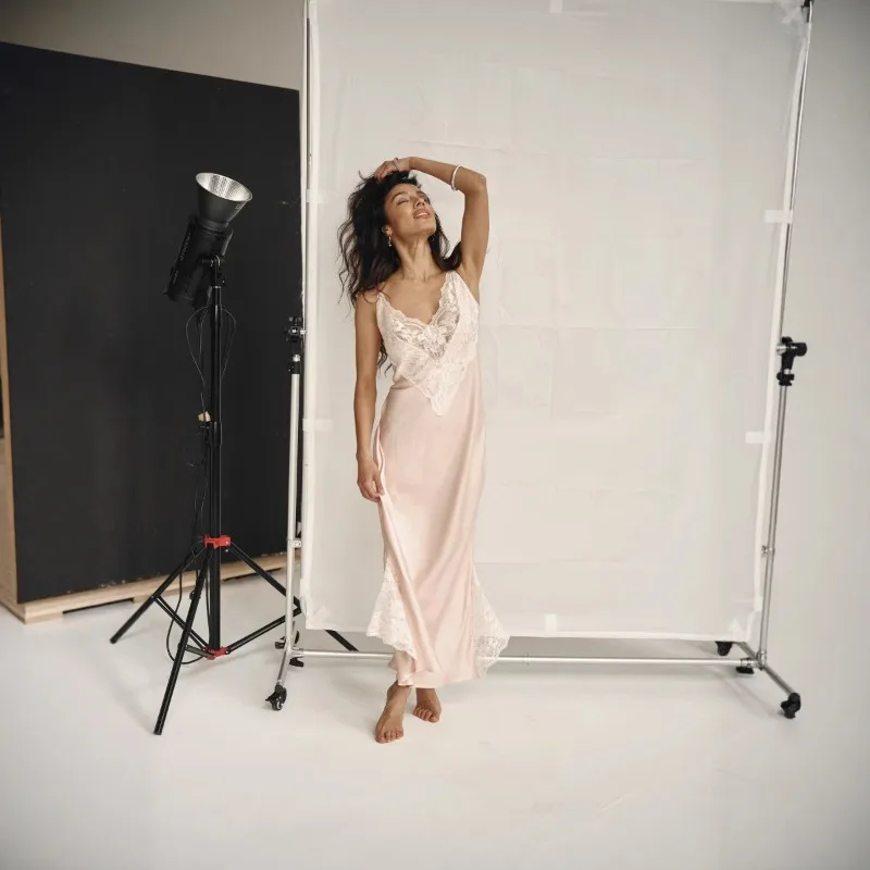 2025 Summer Collection Women's Light Pink Satin Lace Suspender Skirt Dress Elegant Sexy Loungewear Warm Days L Size Sexy Elegant
