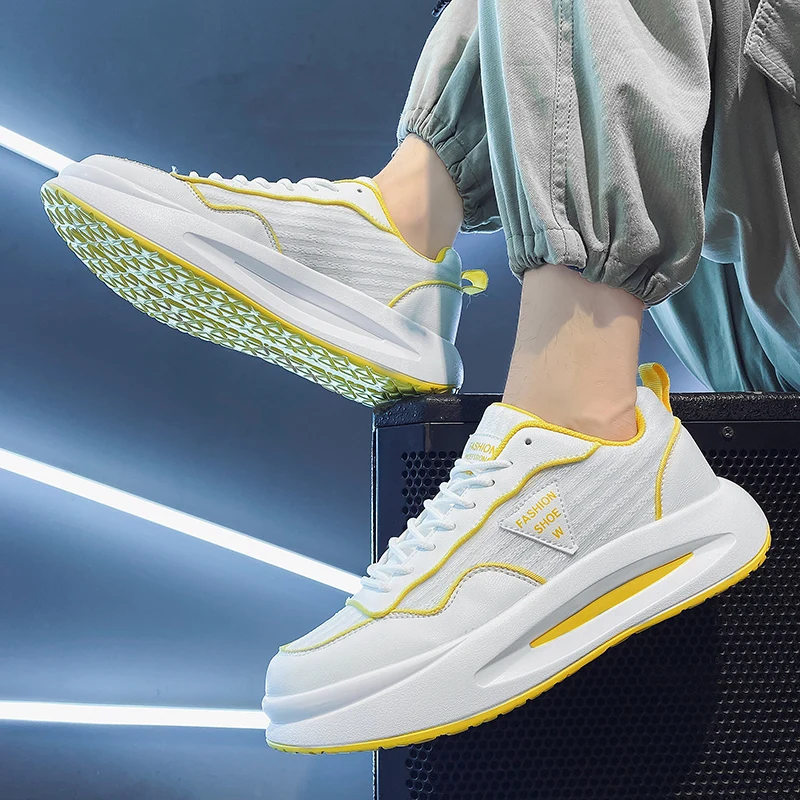 أحذية رياضية ربيعية للرجال قابلة للتنفس - أحذية بيضاء عصرية مقاومة للانزلاق ومقاومة للاهتراء للمراهقين