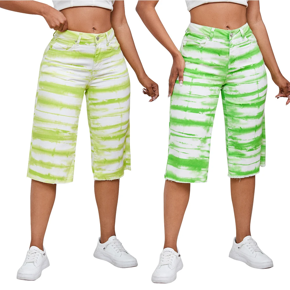 Pantalones vaqueros rectos de cintura alta para mujer, tendencia de moda, pantalones Capris Tie-Dye con bolsillos, estilo diario Regular que combina con todo