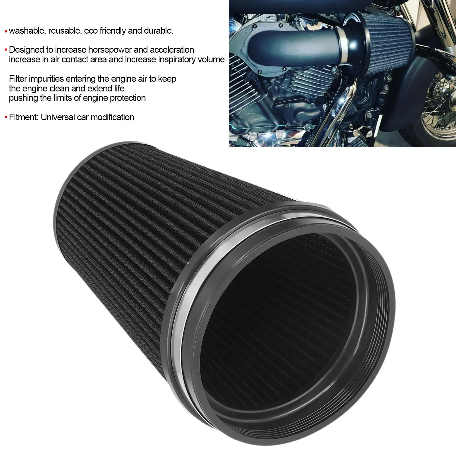 Round Tapered Air Filters 150mm/6in Engine Protection Eco Friendly High Flow Reusable Universal Clamp On Air Filter for car