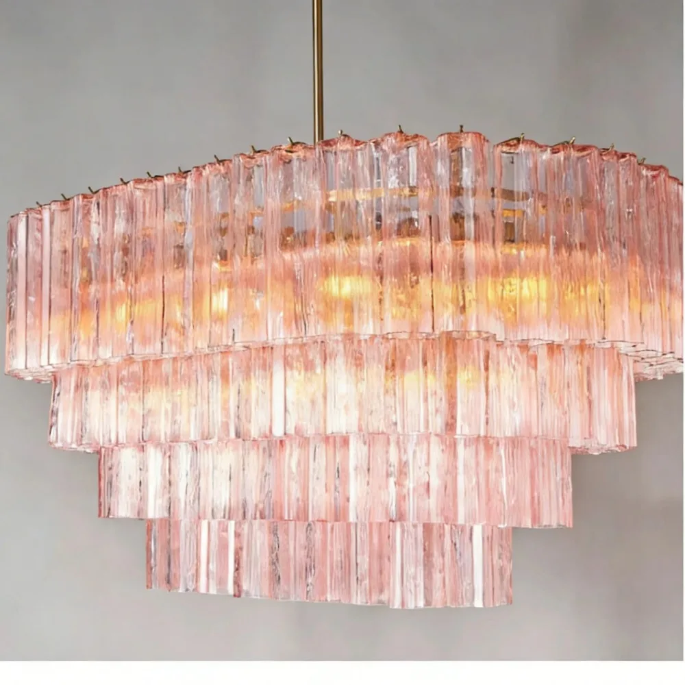 Pink Chandelier with Glass Star Lampshade For Dining Living Room Bedroom Lampara French Glass Tube Hanging Pendant Lights view 5