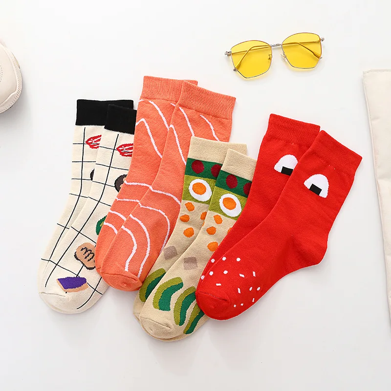 Chaussettes créatives en coton pour hommes et 600 couples, série sushi de dessin animé, chaussettes drôles dans le tube, printemps et été, nouveau