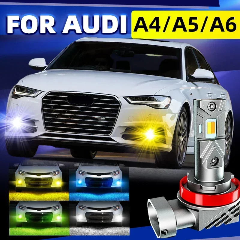 2x Car LED Front Fog Lights Bulbs Dual Colors Switchback White Yellow For AUDI A4 A5 A6 S4 B7 B8 B9 8K Avant C6 C7 S5 canbus 12v 