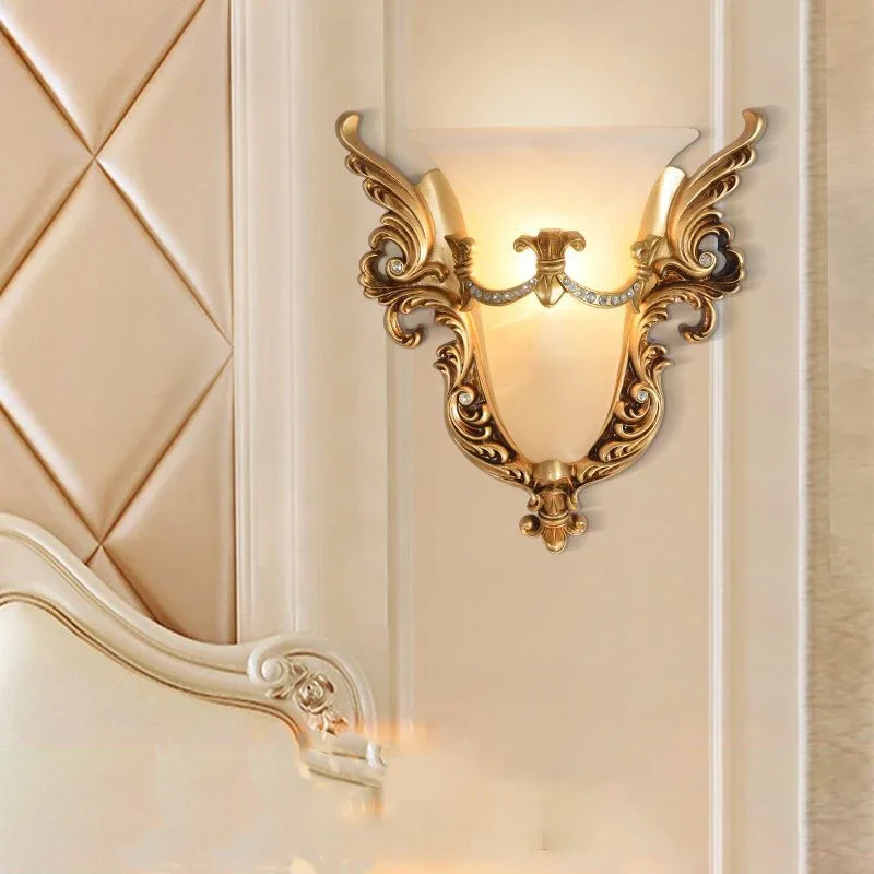 European Style Creative Angel Wing Wall Lamp Led Warm Retro Bracket Light for Bedroom Living Dining Room Corridor Decor